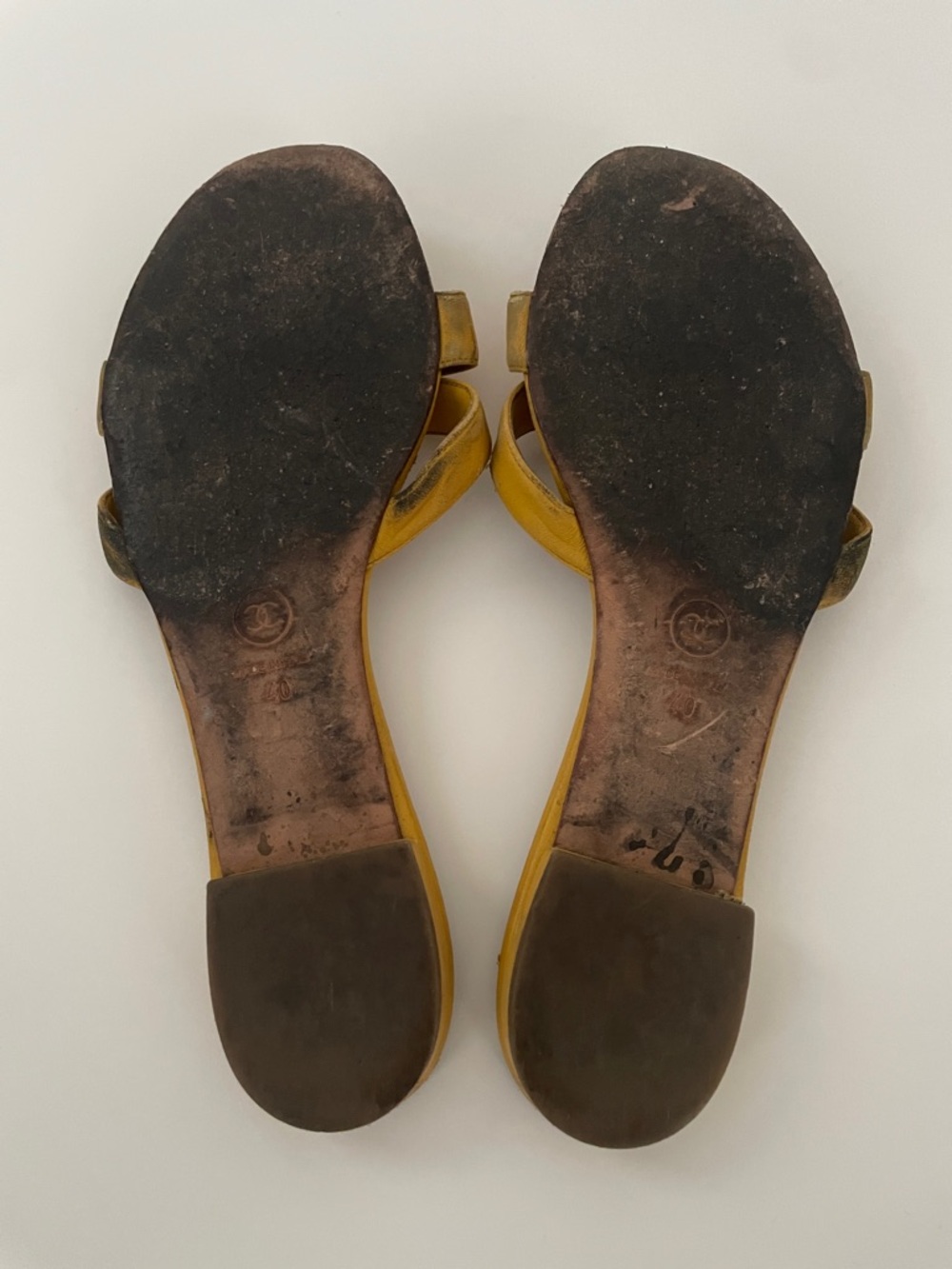 CHANEL Yellow Camellia Leather Slide Sandals - Picture 2 of 4